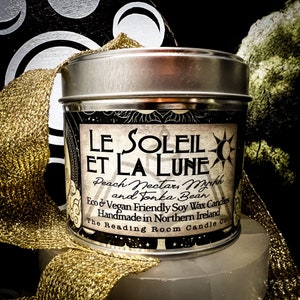 Le Soleil et La Lune- Romance/Astronomy Inspired- Pure Soy Wax Candle- Peach Nectar, Myrrh and Tonka Bean