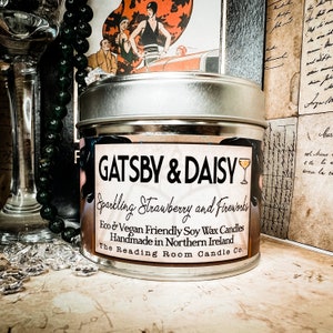 Gatsby and Daisy-Pure Soy Wax Candle-Romance/Literature/20s Inspired-Sparkling Strawberry and Fireworks