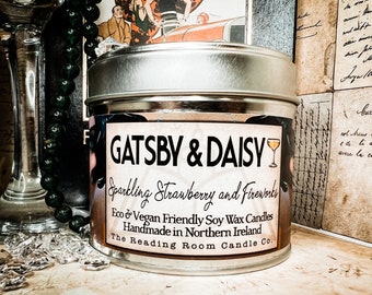 Gatsby and Daisy-Pure Soy Wax Candle-Romance/Literature/20s Inspired-Sparkling Strawberry and Fireworks
