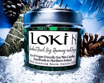 Loki- Pure Soy Wax Candle- Norse Mythology Inspires- Verdant Basil, Bay, Rosemary and Sage