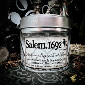 Salem 1692-Witch and Witchcraft Inspired Soy Wax Candle-Cedar, Orange, Peppermint And Patchouli