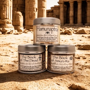 The Egyptian Candle Collection | Book of the Dead, Amun-Ra, Hamunaptra Trio | Mythology & History Inspired  | Dark Academia and Ritual Set