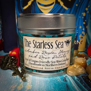 The Starless Sea- Book Inspired Pure Soy Wax Candle * Amber Resin, Honey and Rose Petals