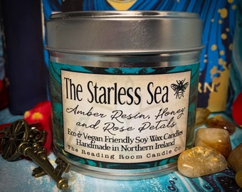 The Starless Sea- Book Inspired Pure Soy Wax Candle * Amber Resin, Honey and Rose Petals