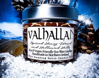 Valhalla- Pure Soy Wax Handmade Candle- Norse Mythology Inspired- Spiced Honey Mead and Hallowed Halls