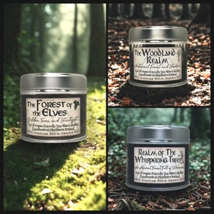 Trío de velas de cera de soja &quot;Bosques fantásticos&quot; / &quot;Reino del bosque otoñal&quot; / &quot;Bosque de estrellas élficas&quot; / &quot;Árboles susurrantes&quot;