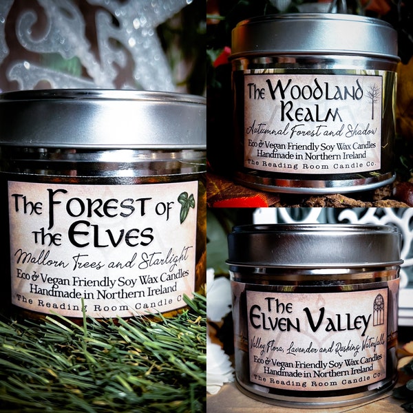 The Elvish Collection- Fantasy Inspired- 3 Large Soy Wax Candles- Forest of the Elves, Elven Valley and The Woodland Realm
