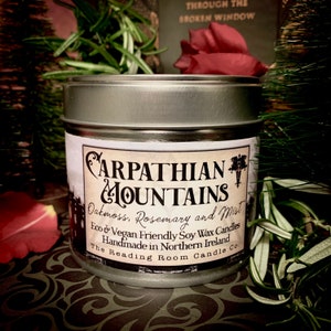 Carpathian Mountains- Dracula Inspired Pure Soy Wax Candle- Oak Moss, Rosemary and Mist