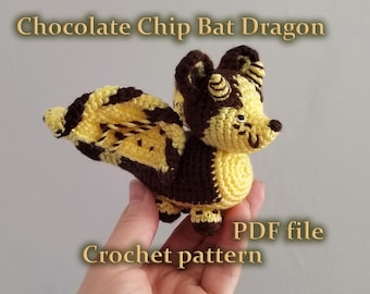 Patrón de crochet de dragón murciélago con chispas de chocolate. ¡Solo archivo PDF! Idioma inglés. Patrón/plantilla de dragón amigurumi fácil. Regalo hecho a mano. Adopción de mascotas