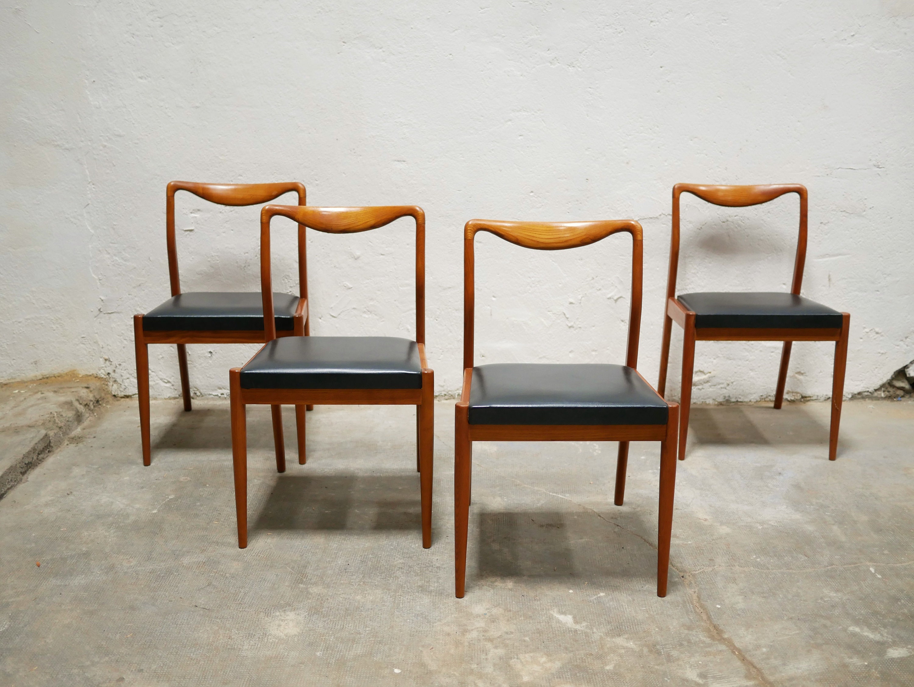 Série de 4 Chaises Scandinaves Vintage en Teck et Skaï