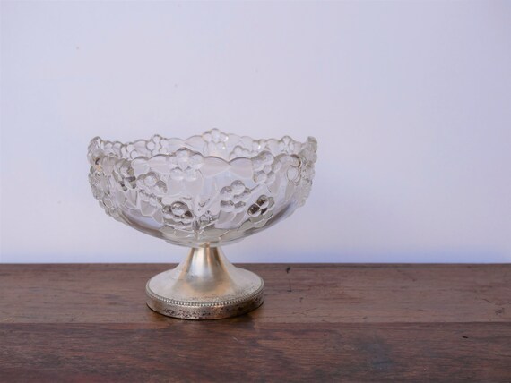Coupe à fruit vintage en verre et métal argenté