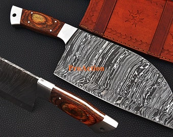 Chef knife Serbian Knife  Damascus chef knife Leather Sheath hand made knives cleaver knife,chefs knife hand forged knife Anniversary gift