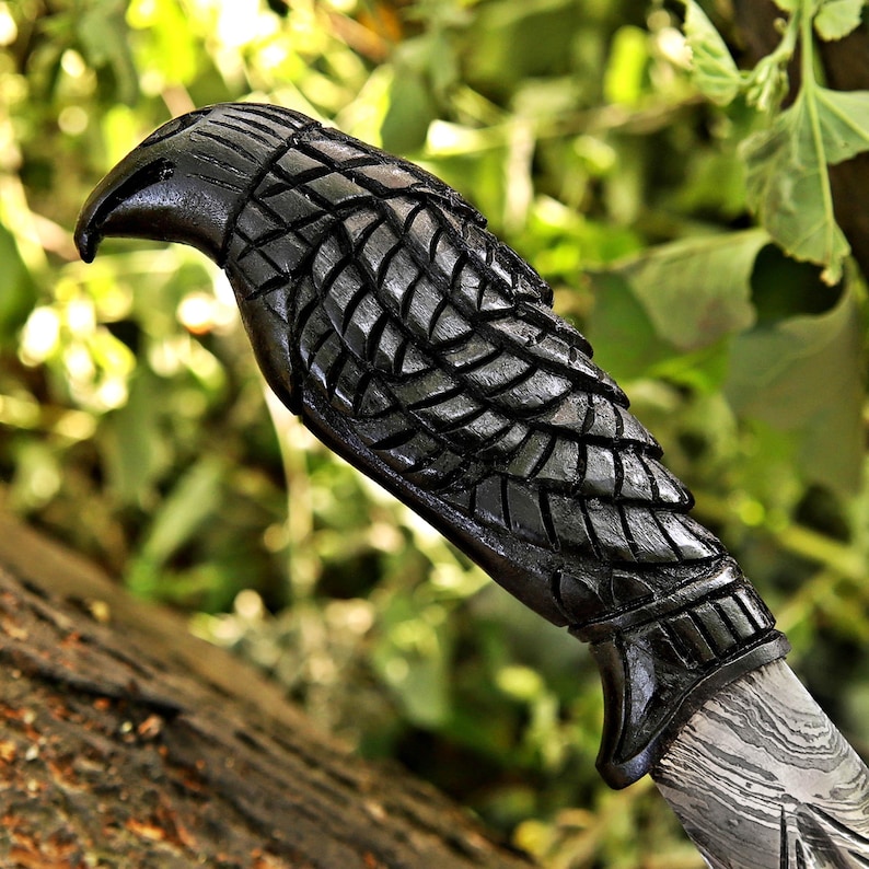 Cuchillo vikingo Bowie hecho a mano, cuchillo de caza de acero de Damasco, regalo elegante para él, regalo de cumpleaños y aniversario para esposo, novio, regalo del Día del Padre imagen 12