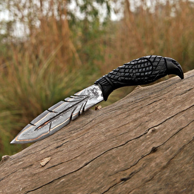 Cuchillo vikingo Bowie hecho a mano, cuchillo de caza de acero de Damasco, regalo elegante para él, regalo de cumpleaños y aniversario para esposo, novio, regalo del Día del Padre imagen 9