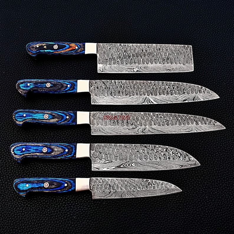 Damascus chef knife 5Pcs chef knife set hand made knives Etsy
