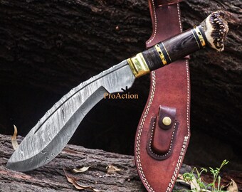 Handmade Kukri Bowie Knife Damascus hunting knife Perfect Fathers day Gift for him Gift for husband and boyfriend birthday anniversary gift