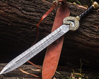 Elegant Damascus cutlass sword master sword short viking sword - Fathers day gift - gift for him - boyfriend gift - wedding & birthday gift