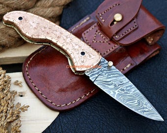 handmade damascus pocket knife folding knife Custom Hunting Damascus Pocket knife gift for him Birthday Anniversary gift fathers day gift