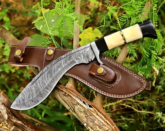 Handmade Kukri Bowie Knife Damascus hunting Bushcraft Knife Retirement knife gift for him Gift for husband boyfriend birthday Christmas gift