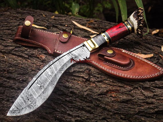 Handmade knife - Kukri Knife - Bowie Knife - Damascus Knife - hunting knife - Bushcraft Knife - knife sheath - gift for men - Christmas gift