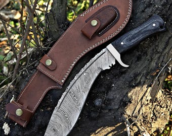 Handmade Kukri Bowie Knife Damascus hunting knife Perfect fathers day gift for him Gift for husband and boyfriend birthday anniversary gift