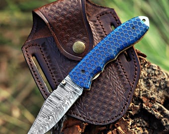 handmade damascus pocket knife folding knife Custom Hunting Damascus Pocket knife gift for him Birthday Anniversary gift fathers day gift