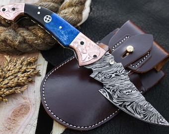 handmade damascus pocket knife folding knife Custom Hunting Damascus Pocket knife gift for him Birthday Anniversary gift fathers day gift