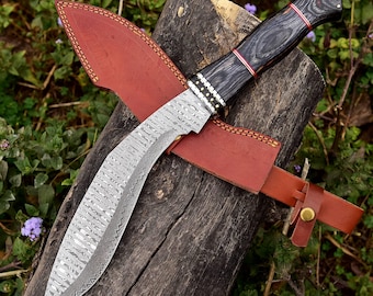 Handmade knife Kukri Bowie Knife Damascus Knife hunting knife Bushcraft Knife birthday wedding gift for him Halloween Costume decor gift