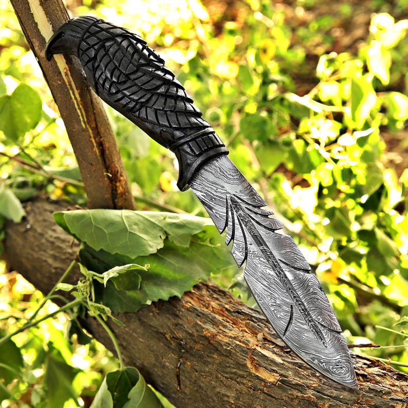 Cuchillo vikingo Bowie hecho a mano, cuchillo de caza de acero de Damasco, regalo elegante para él, regalo de cumpleaños y aniversario para esposo, novio, regalo del Día del Padre imagen 10