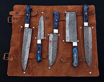 hand forged chef knives set Kitchen knife set handmade knives Best quality damascus kitchen knife anniversary gift for her Mothers day gift