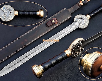 Elegant damascus sword master sword short sword with sheath, gift for him gift for boyfriend gift for dad gift for husband, valentine gift