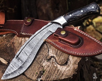 Handmade Kukri Bowie Knife Damascus hunting knife Perfect Christmas gift for him Gift for husband and boyfriend birthday anniversary gift