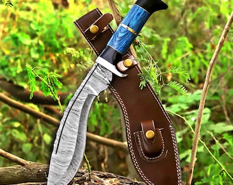 Handmade Kukri Bowie Knife Damascus hunting Bushcraft Knife Retirement knife gift for him Gift for husband boyfriend birthday Christmas gift