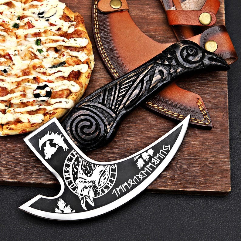 Perfect pizza cutter Axes Viking Pizza Axe leviathan axe gift for pizza lovers fathers day gift birthday gift Mothers day gift raven crow grip