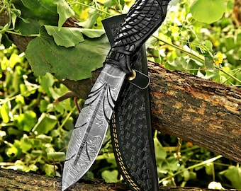 Handmade Bowie viking knife Hunting Damascus knife Elegant gift for him birthday & Anniversary gift for Husband boyfriend Fathers day gift