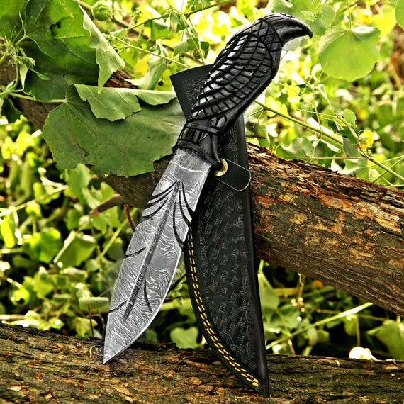 Handmade Bowie viking knife Hunting Damascus knife Elegant gift for him birthday & Anniversary gift for Husband boyfriend Fathers day gift