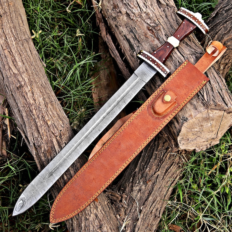 Handmade Short Hunting Damascus sword Viking master sword Perfect fathers day gift for him, boyfriend gift, wedding & birthday gifts image 10