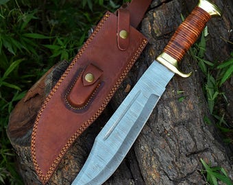 Cuchillo Bowie hecho a mano, cuchillo de caza, cuchillo de Damasco, regalo elegante para él, regalo de cumpleaños y aniversario para esposo, novio, regalo del Día del Padre