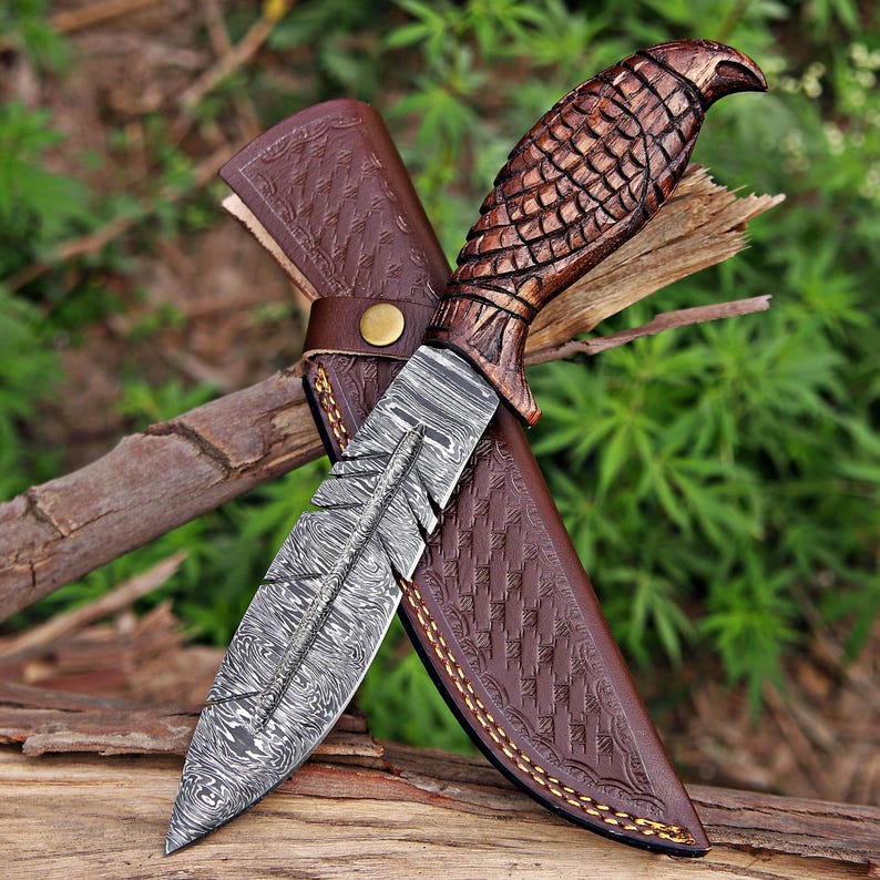 Cuchillo vikingo Bowie hecho a mano, cuchillo de caza de acero de Damasco, regalo elegante para él, regalo de cumpleaños y aniversario para esposo, novio, regalo del Día del Padre imagen 5