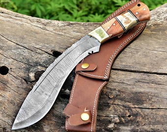 Handmade Kukri Bowie Knife Damascus hunting knife Perfect gift for dad Gift for him Gift for husband and boyfriend birthday anniversary gift