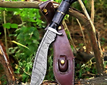 Handmade Kukri Bowie Knife Damascus hunting Bushcraft Knife Retirement knife gift for him Gift for husband boyfriend birthday Christmas gift