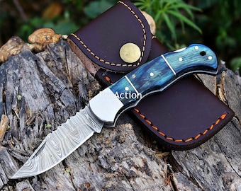 handmade damascus pocket folding knife Hunting knife gift for him Anniversary Birthday gift for husband boyfriend Perfect Fathers day gift
