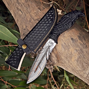 Cuchillo vikingo Bowie hecho a mano, cuchillo de caza de acero de Damasco, regalo elegante para él, regalo de cumpleaños y aniversario para esposo, novio, regalo del Día del Padre imagen 4
