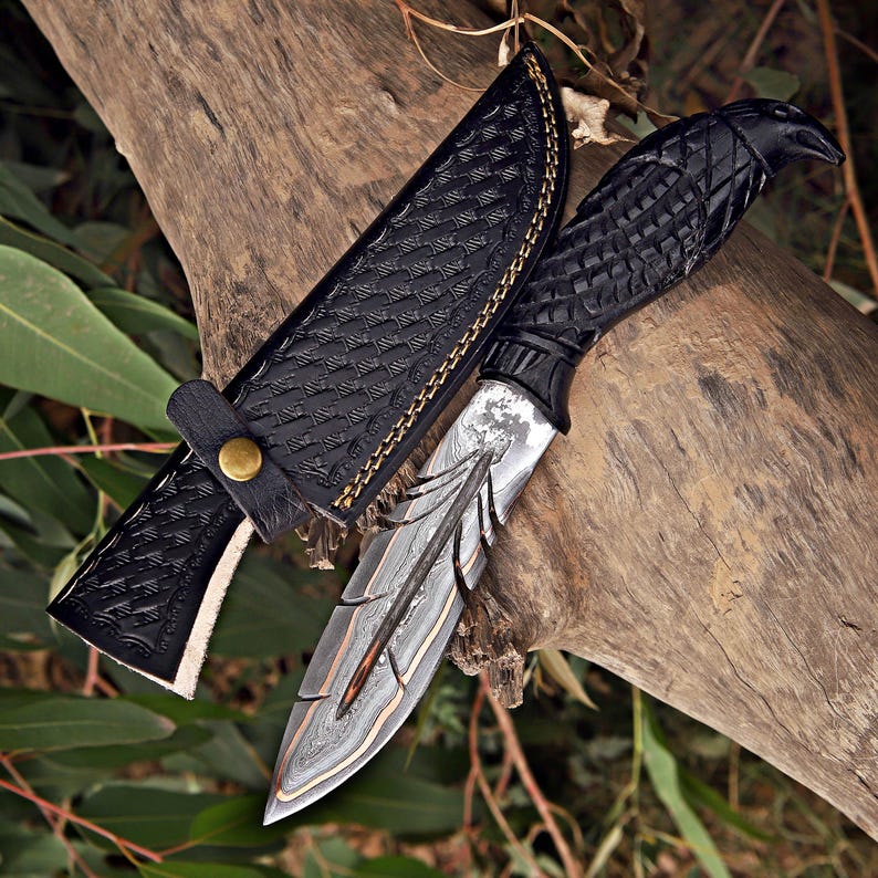 Cuchillo vikingo Bowie hecho a mano, cuchillo de caza de acero de Damasco, regalo elegante para él, regalo de cumpleaños y aniversario para esposo, novio, regalo del Día del Padre imagen 4