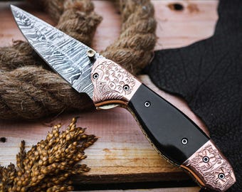 handmade damascus pocket knife folding knife Custom Hunting Damascus Pocket knife gift for him Birthday Anniversary gift fathers day gift
