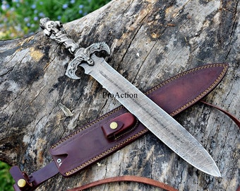 Handmade damascus sword master sword short viking sword sheath gift for him boyfriend husband fathers day gift for teacher