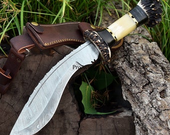 Handmade Kukri Bowie Knife Damascus hunting knife Perfect gift for dad Gift for him Gift for husband and boyfriend birthday anniversary gift