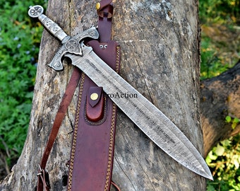 Handmade damascus sword master sword short viking sword sheath gift for him boyfriend husband fathers day gift for teacher