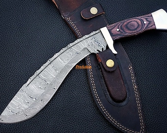 Handmade Kukri Bowie Knife Damascus hunting knife Perfect gift for dad Gift for him Gift for husband and boyfriend birthday anniversary gift