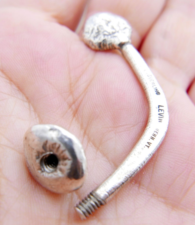 Rare Vintage Abstract Ed Levin Sterling Silver Key Chain Brutalist Modernist Keyring